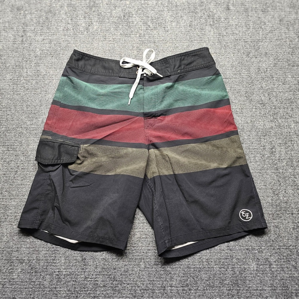 Ezekiel Mens Board Shorts Size 31 Black Striped Surf Swim Trunks ER161148N